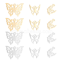 24Pcs 6 Style 201 Stainless Steel Hollow Pendants, Butterfly, Golden & Stainless Steel Color, 14.5~17.5x13~24.5x1mm, Hole: 1.4~1.5mm, 4pcs/style(STAS-UN0030-02)