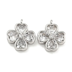 Brass with Clear Cubic Zirconia Charms, Clover, Platinum, 13x11x4mm, Hole: 1.3mm(KK-Q820-23P)