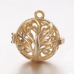 Brass Cage Pendants, For Chime Ball Pendant Necklaces Making, Hollow Round with Tree of Life, Golden, 17x17.5x15mm, Hole: 1mm, Inner Diameter: 11.5mm(KK-K173-03G)