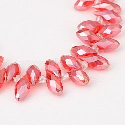 Electroplate Glass Beads Strands, Top Drilled Beads, Faceted Teardrop, AB Color Plated, Red, 12~13x6mm, Hole: 1mm, about 95~99pcs/strand, 15.7~18 inch(X-EGLA-J068-AB02)