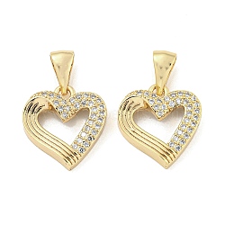 Brass Micro Pave Clear Cubic Zirconia Pendants, Heart, Real 18K Gold Plated, 15.5x14.5x3.5mm, Hole: 3.5mm(ZIRC-P113-07A-G)