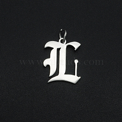 304 Stainless Steel Pendants, with Jump Ring, Old English, Letter, Laser Cut, Stainless Steel Color, Letter.L, 16x13x1mm, Hole: 3mm(A-STAS-R111-JA565-L)