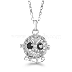 Platinum Brass Cage Pendant Necklaces, Owl, 17.72~23.62 inch(45~60cm)(PW-WG37135-04)