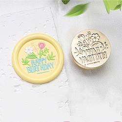 Golden Tone Wax Seal Brass Stamp Heads, for Wax Seal Stamp, Happy Birthday Series, Flower, 24x14mm, Hole: 7mm(AJEW-U008-02G-06)