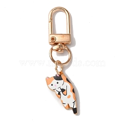 Cute Cat Alloy Enamel Pendant Decorations, Swivel Clasps Charms, Clip-on Charms, for Keychain, Purse, Backpack Ornament, Light Gold, Coral, 60mm(AJEW-WH0323-89D)