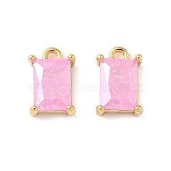 Brass Crushed Ice Cut Cubic Zirconia Pendants, Rectangle Charms, Nickel Free, Real 18K Gold Plated, Pink, 9.5x6x3.5mm, Hole: 1.2mm(KK-D024-25A-G)