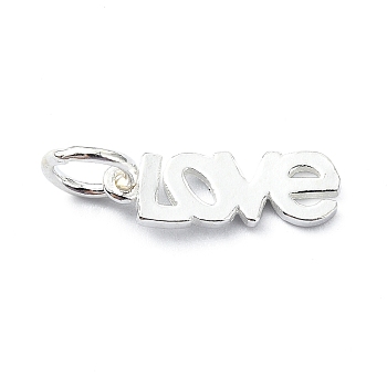 925 Sterling Silver Word Love Charms, with Jump Rings & 925 Stamp, Silver, 5x14x1mm, Hole: 4mm