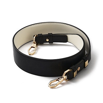 PU Leather Bag Straps, with Alloy & Iron Swivel Clasp, Golden, Black, 82.3x4x0.3cm
