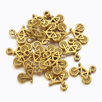 Tibetan Silver Pendants, Antique Golden, Lead Free, Cadmium Free and Nickel Free, Bike, About 13.5mm long, 16mm wide, 2mm thick, hole: 1mm