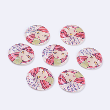 Tempered Glass Cabochons, Half Round/Dome, Girl Pattern, Colorful, Size: about 33mm in diameter, 7mm thick