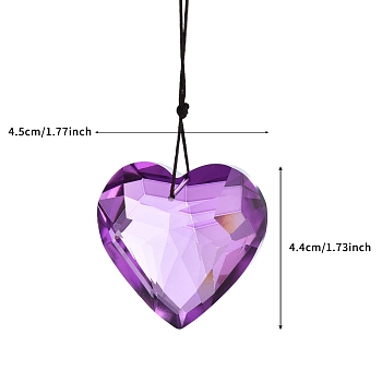 Glass Heart Pendant Decorations, with Rope, Hanging Suncatchers, Dark Violet, Pendant: 44x45mm