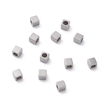 304 Stainless Steel Beads, Cube, Stainless Steel Color, 3x3x3mm, Hole: 1.6mm