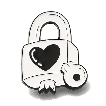 Heart Theme Enamel Pins, Black Alloy Brooches for Backpack Clothes, Lock, 32.5x25mm