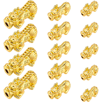 18Pcs 3 Style Alloy Beads, Pixiu with Chinese Character Cai, Real 24K Gold Plated, 15~24x7~12x7~10mm, Hole: 2~3mm, 6pcs/style