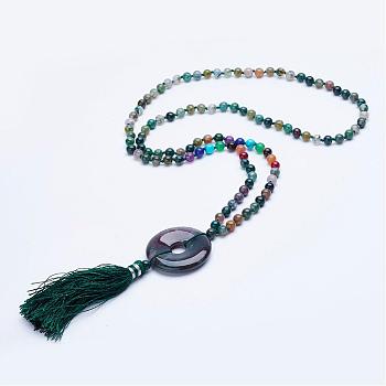Natural Indian Agate Beaded Necklaces, with Tassel Pendants, 30.7 inch~32.3 inch(78cm~82cm)