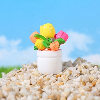 Resin Flower Pot Model, Micro Landscape Home Dollhouse Accessories, Pretending Prop Decorations, Colorful, 37x29mm