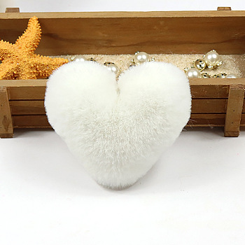 Imitation Fur Pom Pom Balls, for DIY Keychain Bag Making Accessories, Heart, White, 10x8cm