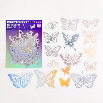 45Pcs PVC Plastic Waterproof Laser Stickers, Hot Stamping Self-adhesive Decals, for Water Bottles, Laptop, Luggage, Cup, Computer Decor, Butterfly Pattern, 50~100mm
