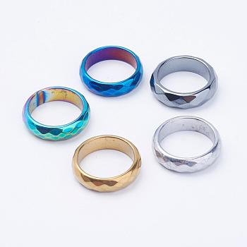 Electroplate Non-Magnetic Synthetic Hematite Rings, Faceted, Mixed Color, US Size 6(16.5mm)