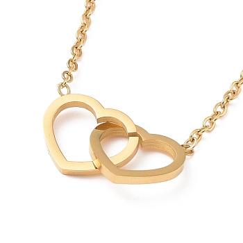 Ion Plating(IP) 304 Stainless Steel Interlocking Heart Pendant Necklace for Women, Golden, 16.54 inch(42cm)