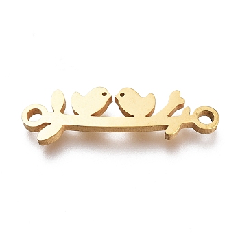 304 Stainless Steel Links Connectors, Laser Cut, Birds and Branch, Golden, 5.5x21x1mm, Hole: 1.5mm