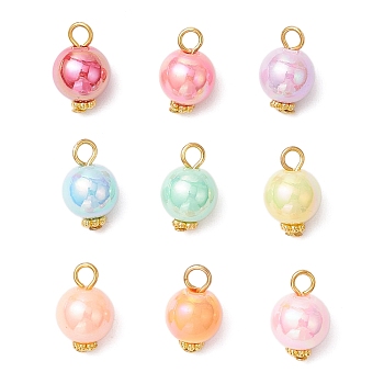 Opaque Acrylic Pendants, with Iron and Alloy Findings, Round, Golden, 15x10mm, Hole: 2.5mm