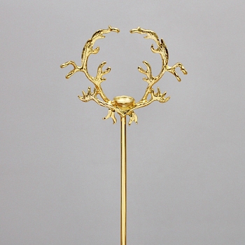 Iron Hair Stick Findings, with Alloy Cabochons Setting, Antler, Golden, Tray: 10mm, 158x55x11mm