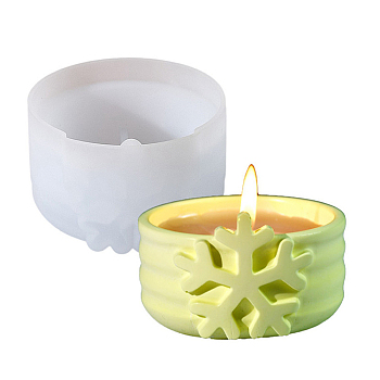 Christmas Theme DIY Silicone Candle Holders Molds, Resin Casting Molds, White, Flat Round, Snowflake, 87x83x53mm