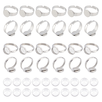 Blank Dome Ring Making Kit, Including Adjustable 304 Stainless Steel Finger Rings Components, Half Round Glass Cabochons, Stainless Steel Color, 80Pcs/box