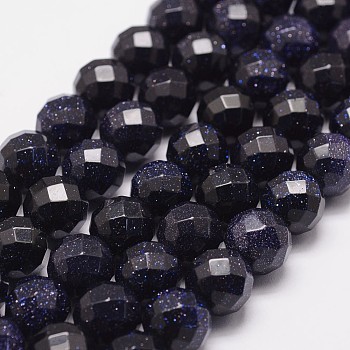 Synthetic Blue Goldstone Beads Strands, Dyed & Heated, Faceted(64 Facets), Round, 8mm, Hole: 1.2mm, 49pcs/strand, 15.7 inch