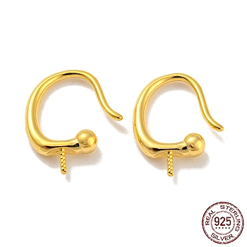 925 Sterling Silver Ear Cuff Findings, for Half Drilled Beads, with S925 Stamp, Real 18K Gold Plated, 14x11x3mm, Pin: 1mm and 0.7mm