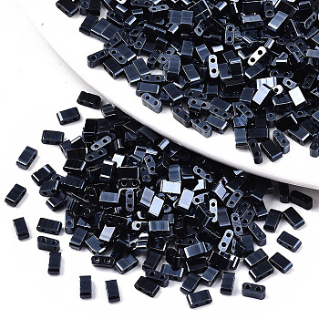 2-Hole Glass Seed Beads, Opaque Colours Lustered, Rectangle, Prussian Blue, 4.5~5.5x2x2~2.5mm, Hole: 0.5~0.8mm, about 2000pcs/bag