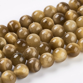 Natural Gold Tiger Eye Beads Strands, Grade A, Round, 8mm, Hole: 1mm about 24pcs/strand, 8 inch