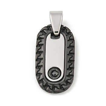 304 Stainless Steel Pendants, with Rhinestone, Oval Charm, Black & Stainless Steel Color, 26x14x3mm, Hole: 4x4mm