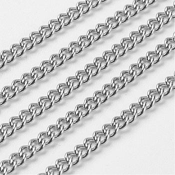304 Stainless Steel Twist Chains, Soldered, for Men's Chain Necklace Making, with Spool, Stainless Steel Color, 3x2x0.6mm, about 164.04 Feet(50m)/roll