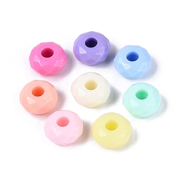 Opaque Plastic European Beads, Large Hole Beads, Rondelle, Faceted, Mixed Color, 14.5x8mm, Hole: 4.8mm, about 500pcs/500g