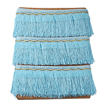 Polyester Tassel Fringe Trimming, Curtain Decoration, Costume Accessories, Light Sky Blue, 100x1mm, 12m/card