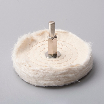 Cotton Polishing Pads, with Stainless Steel Mandrel, for Drills, Beige, 50mm