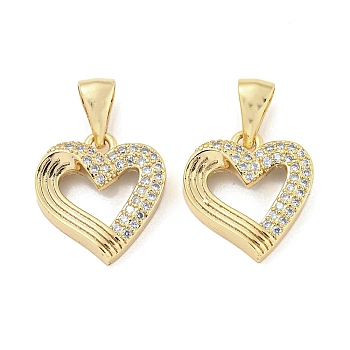 Brass Micro Pave Clear Cubic Zirconia Pendants, Heart, Real 18K Gold Plated, 15.5x14.5x3.5mm, Hole: 3.5mm