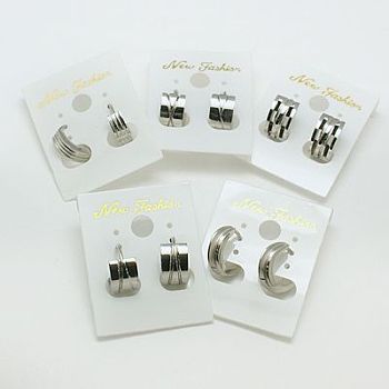 Fashion 304 Stainless Steel Huggie Hoop Earrings, Hypoallergenic Earrings, Stainless Steel Color, 12~12.5x13~13.5x4~9mm, Pin: 0.8mm