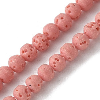 Synthetic Lava Rock Dyed Beads Strands, Round, Pink, 4mm, Hole: 1mm, about 91pcs/strand, 14.96''(38cm)