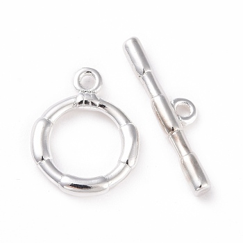 Eco-friendly Brass Toggle Clasps, Cadmium Free & Lead Free, Long-Lasting Plated, Ring, 925 Sterling Silver Plated, Ring: 14x10.5x2mm, Bar: 4x17.5x2mm, Hole: 1.2mm