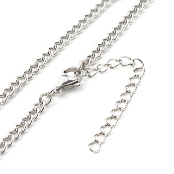 304 Stainless Steel Curb Chain Necklaces, Stainless Steel Color, 17.87 inch(45.4cm)