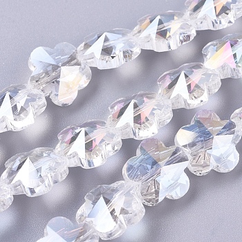 Electroplate Glass Beads Strands, AB Color Plated, Faceted, Flower, Clear AB, 13.5x8mm, Hole: 1mm, about 25pcs/strand, 12.5 inch(32cm)