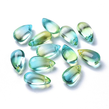 Transparent Glass Charms, Dyed & Heated, Teardrop, Green Yellow, 13.5x8x5.5mm, Hole: 1mm