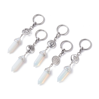 Opalite Keychain, with 304 Stainless Steel Jump Rings, Lobster Claw Clasps, Key Rings, Bullet, 9cm