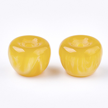 Resin Beads, Imitation Gemstone, Half Drilled, Apple, Gold, 21x15.5~16mm, Half Hole: 3.5mm