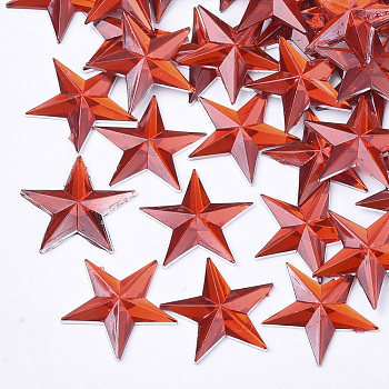 Plastic Cabochons, Star, Red, 13x14x1.5mm, about 2000pcs/bag
