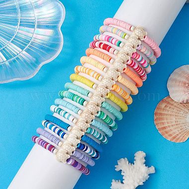 16Pcs 16 Colors Dyed Synthetic Turquoise and Handmade Polymer Clay Beaded Stretch Bracelets Sets(BJEW-JB10763)-3