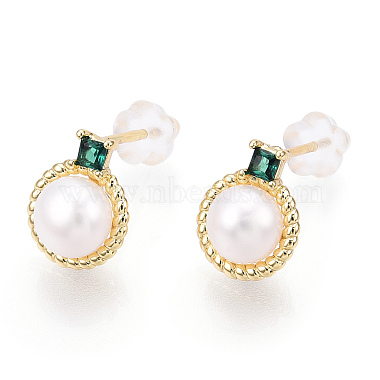 Natural Pearl Stud Earrings with Cubic Zirconia(PEAR-N020-05F)-3